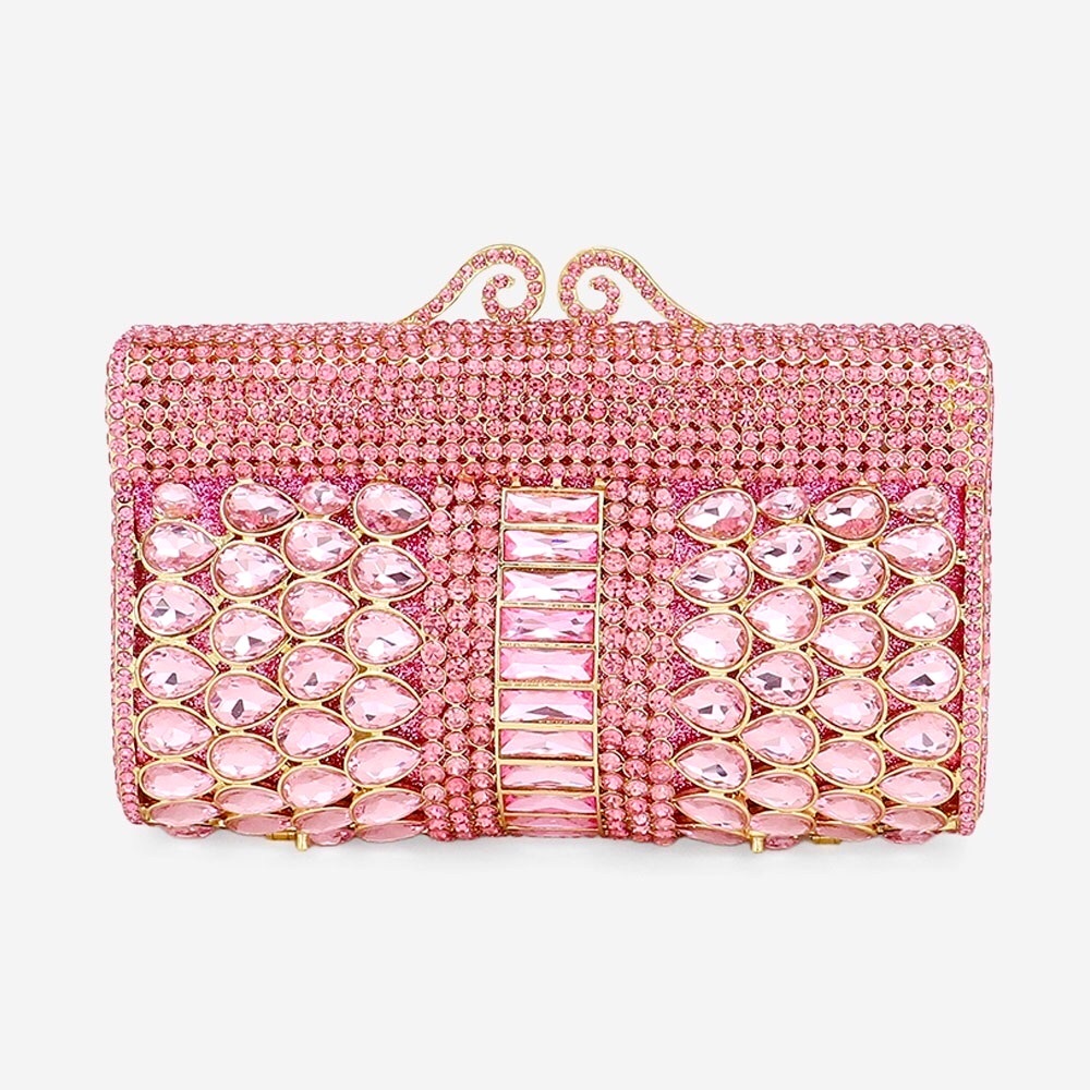 Pink Diamond Teardrop Stone Embellished Bling Clutch Bag